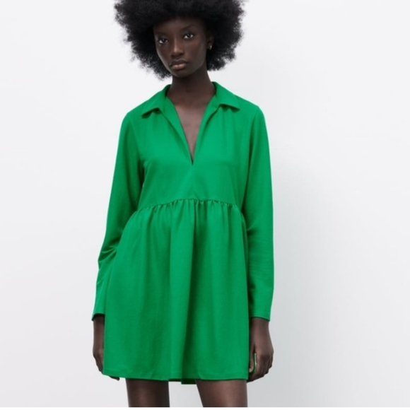 Zara Green  Voluminous 💚 Dress P2P 19" run large, Length 30" - Picture 1 of 3